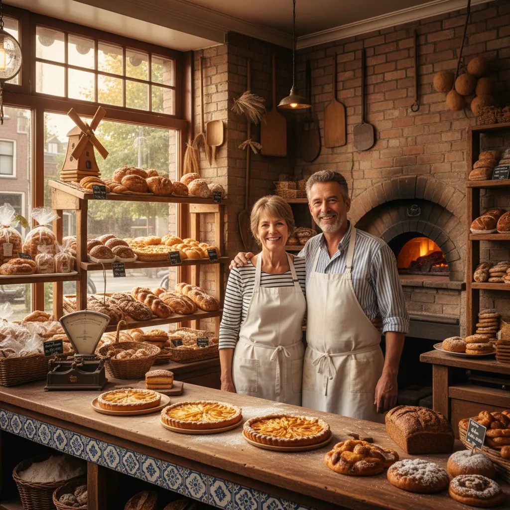 Familie van Noort in hun bakkerij in Waddinxveen